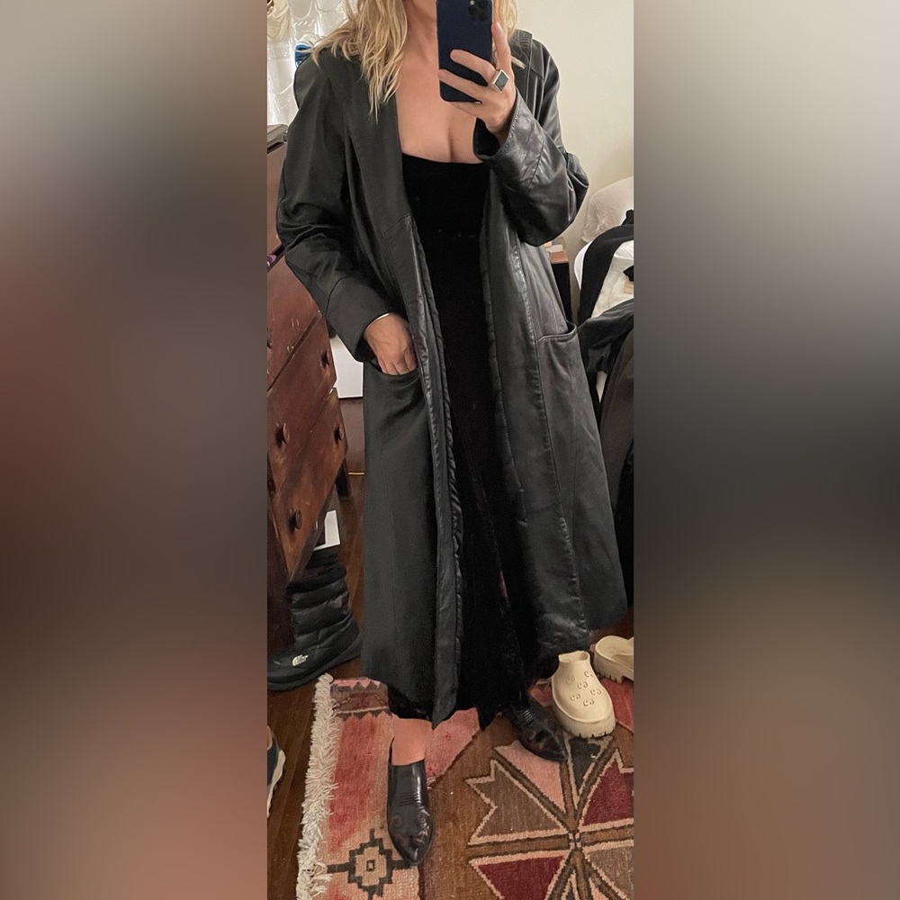 Incredible Leather Trench Coat with Hood